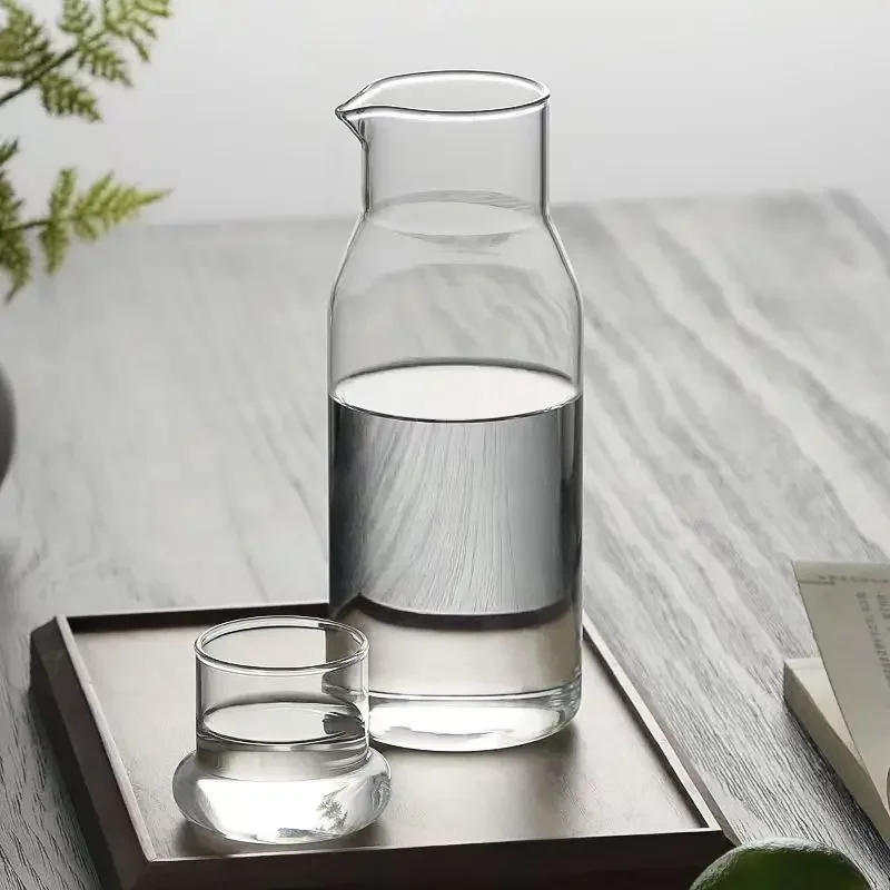 Bedside Carafe and Glass Set, Use Tumbler as Lid Night Table Water Carafe for Nightstand, Mouthwash Dispenser Pitcher with Cup