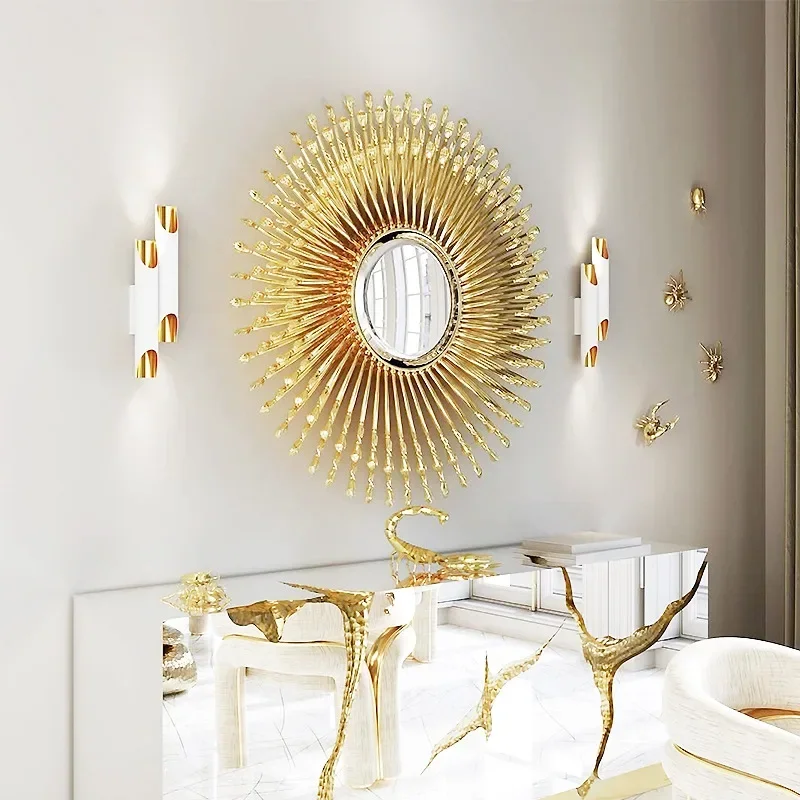 Copper decorative mirror designer villa corridor entry circular wall-mounted enigma mirror