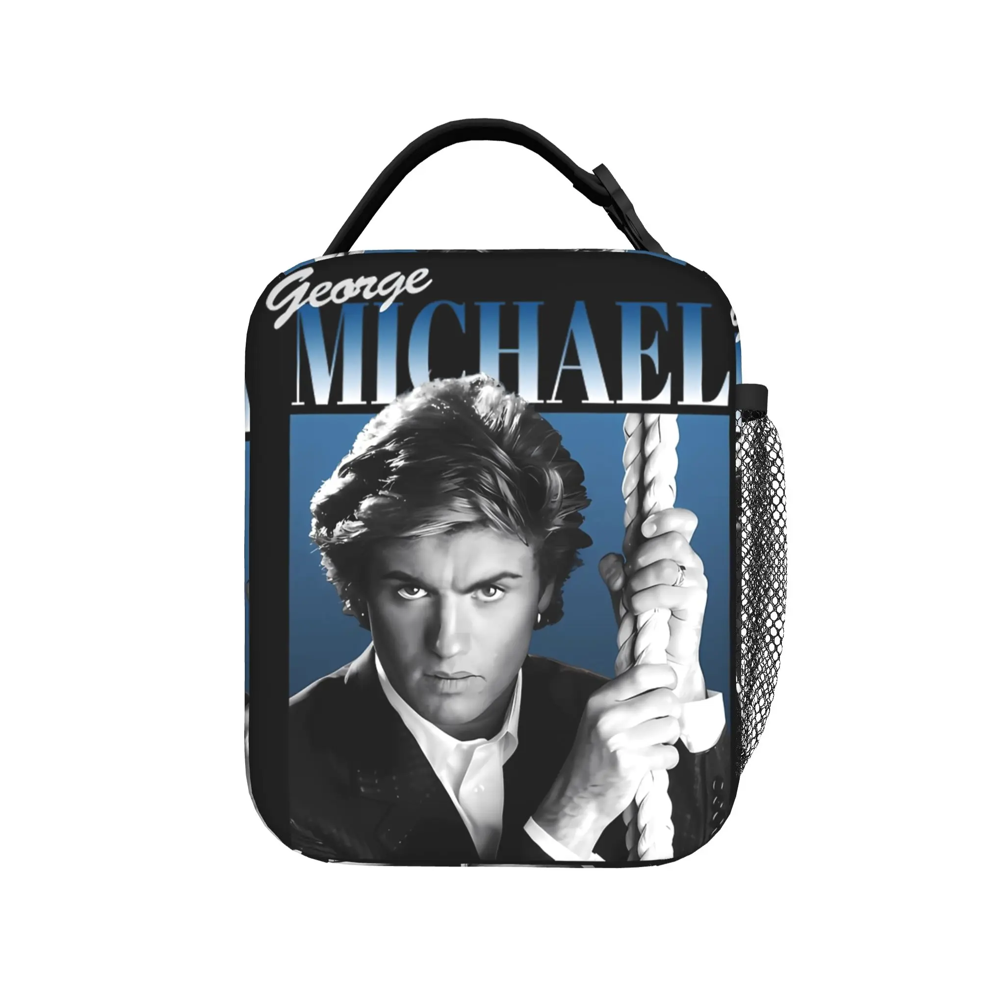 George Michael British Singer Lunch Bag School Lunch Box For Child Retro Thermal Tote Handbags Oxford Portable Zipper Cooler Bag