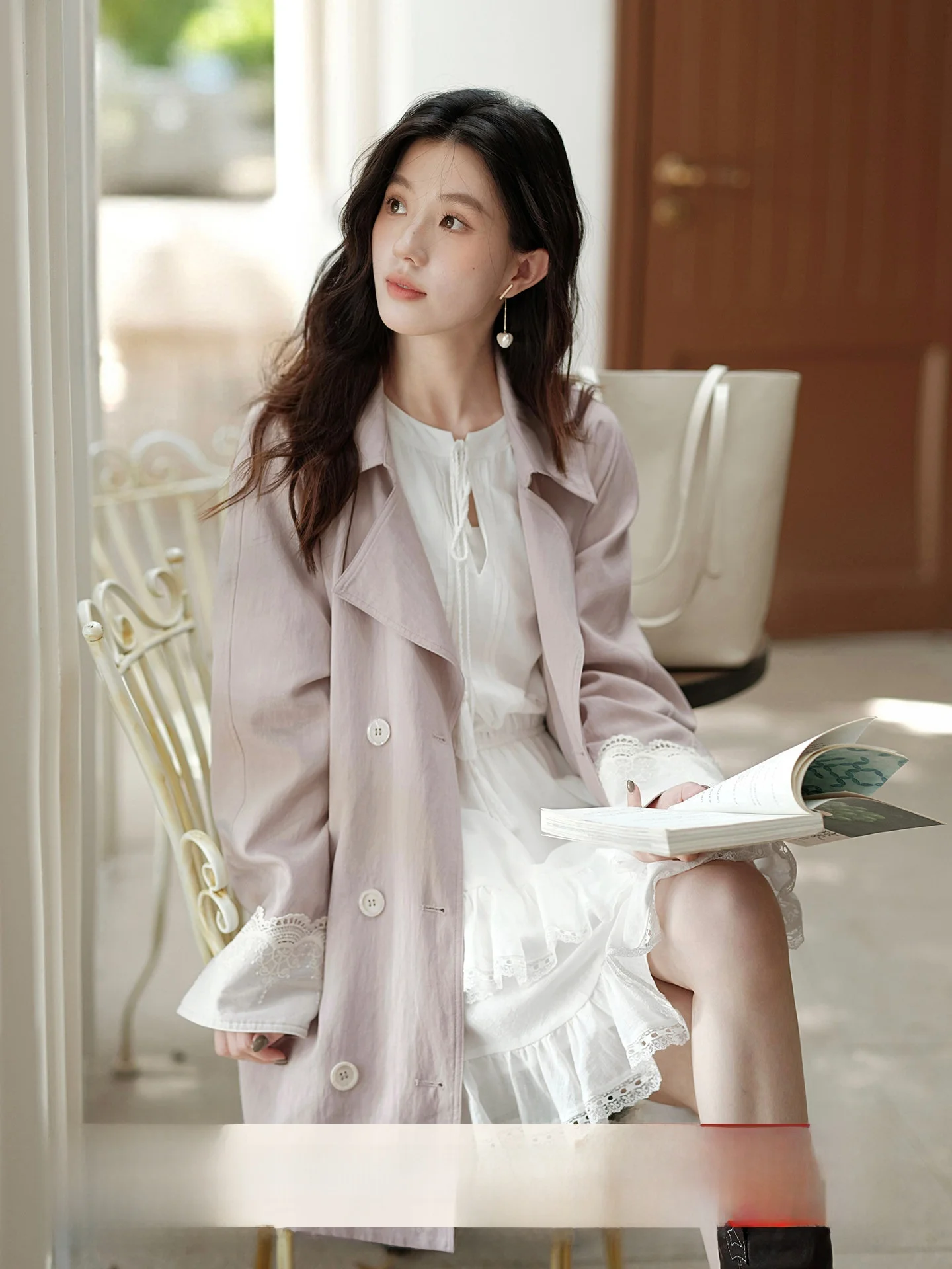 

Мягкое кружевное пальто-жакет для женщин средней длины, весенняя новинка, ветрозащитное, с длинными рукавами, повседневное, в корейском стиле