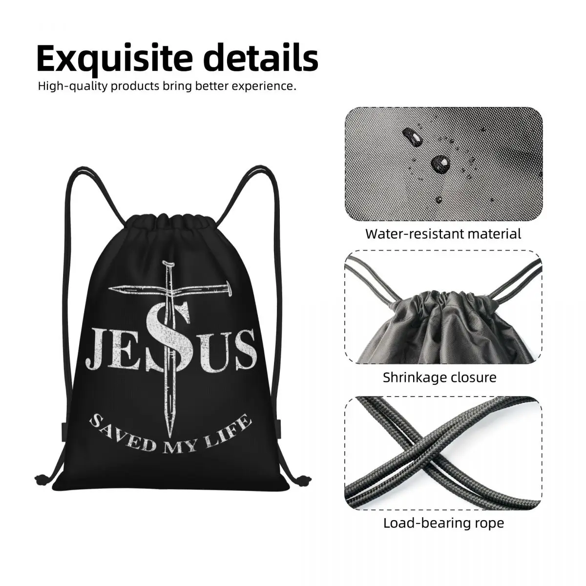 Custom Religious Jesus Saved My Life Drawstring Bag for Training Yoga Backpacks Women Men Sports Gym Sackpack