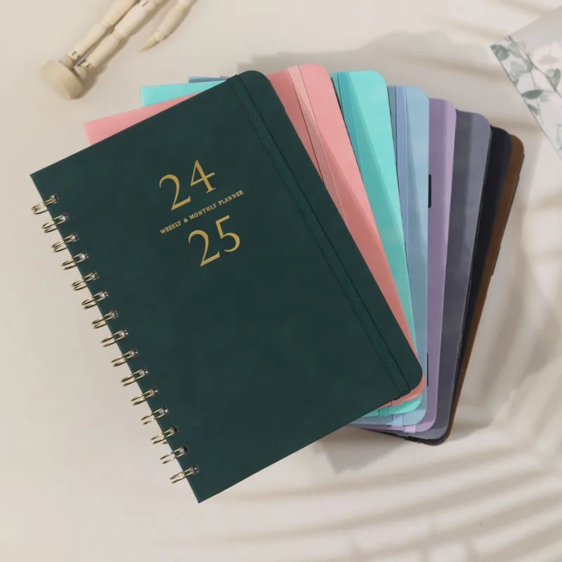 Leather Planner 2024 Portable Small Spiral Notebook Coil Diary Books Waterproof Pocket Journal Notebooks Weekly And Monthly