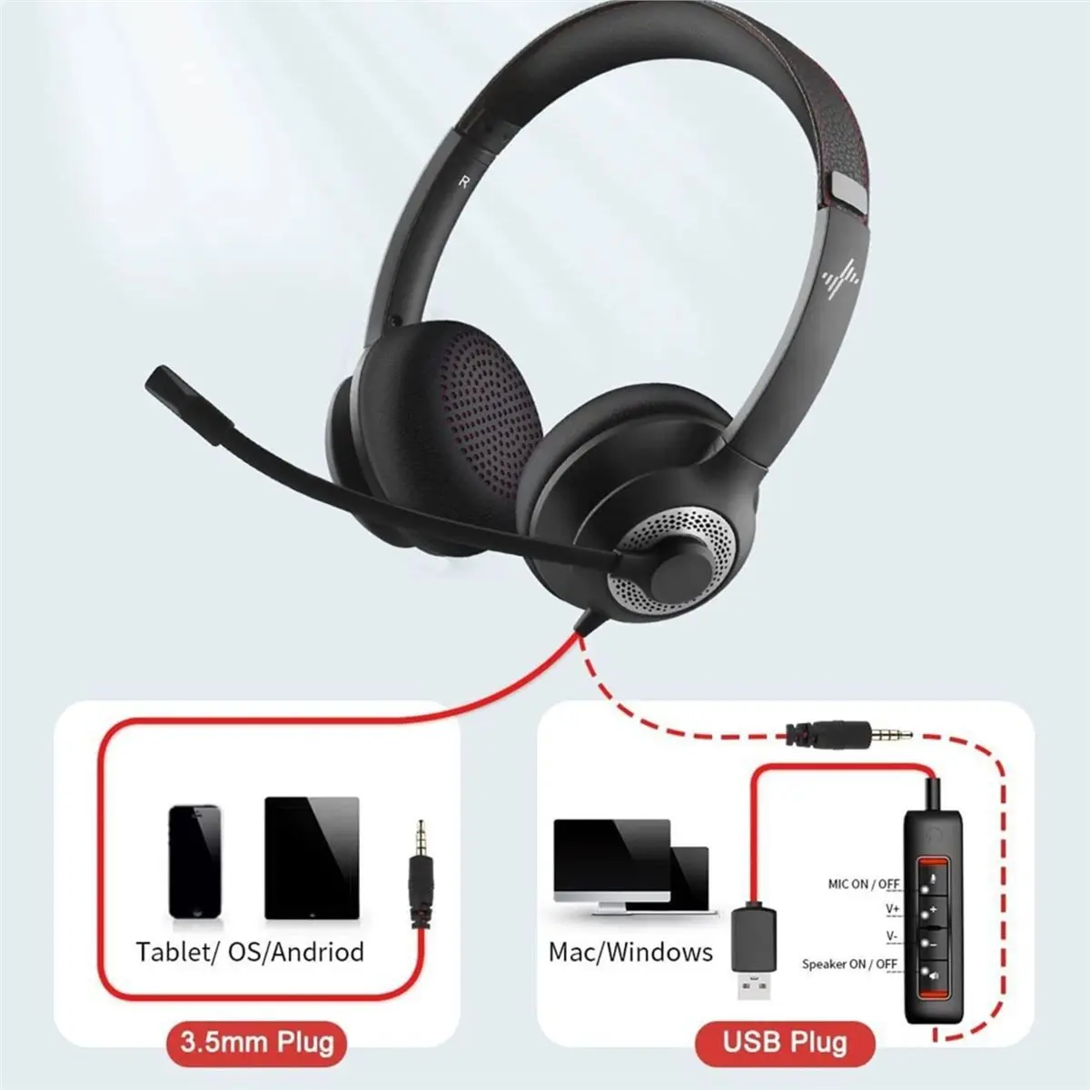 618 Mega Sale USB Headset with Mic for PC Computer Laptop 3.5mm Headphones with Noise Cancelling Microphone for Home