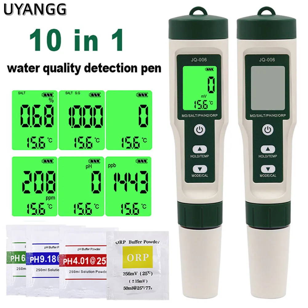 New 10 in 1 Water Quality Tester PH/TDS/EC/SALT/TEMP/S.G/ORP/H2/Fertile/Resistivity Tester Pen For Aquarium Swimming Pool