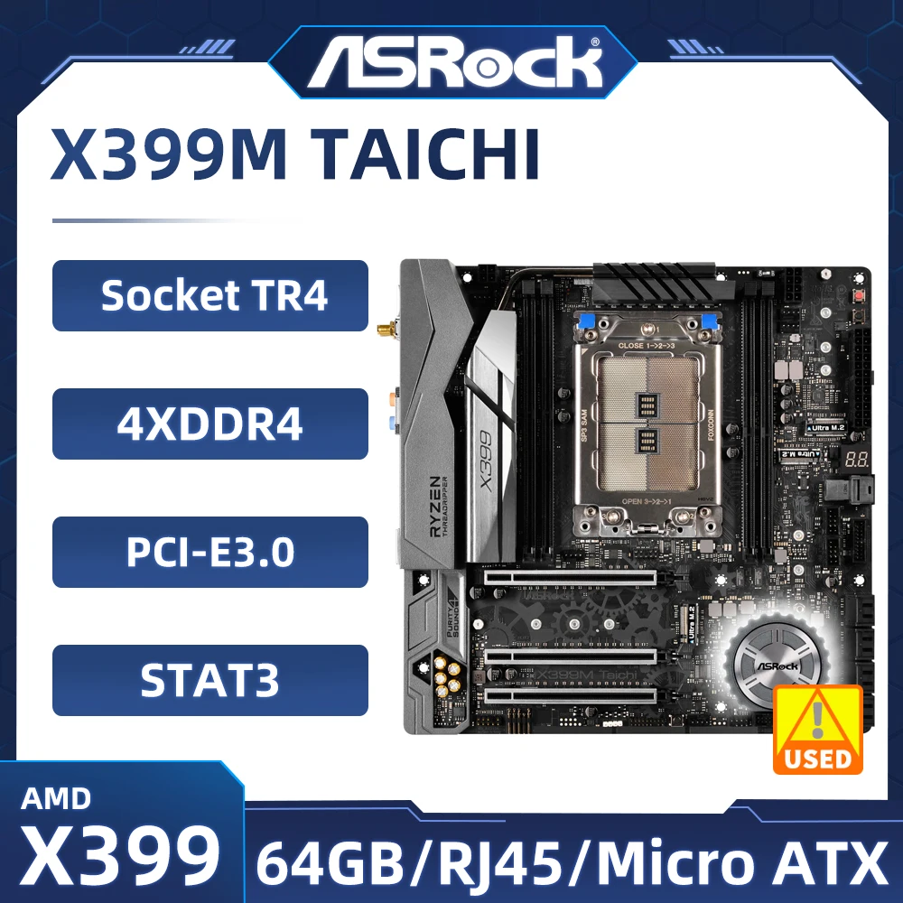 ASRock X399M Taichi AMD X399 Motherboard Socket TR4 DDR4 128GB support TR 2920X TR 1920 TR 1900X TR 2970WX cpu Micro ATX M.2