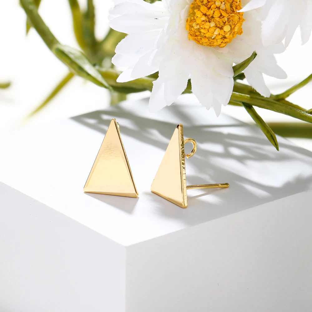 Pendientes de botón triangulares de Latón chapado en oro de 18K, 10x15MM, accesorios de joyería DIY de alta calidad, 10 unidades por lote