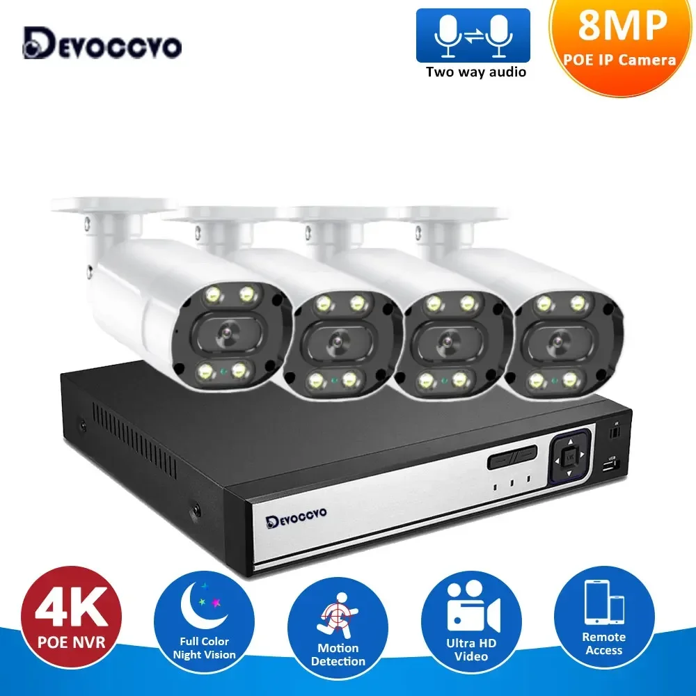 Color Night Vision 4K POE Security Camera Kit 4CH NVR 8CH IP Bullet Cameras Outdoor CCTV Video Surveillance XMEYE System 8ch
