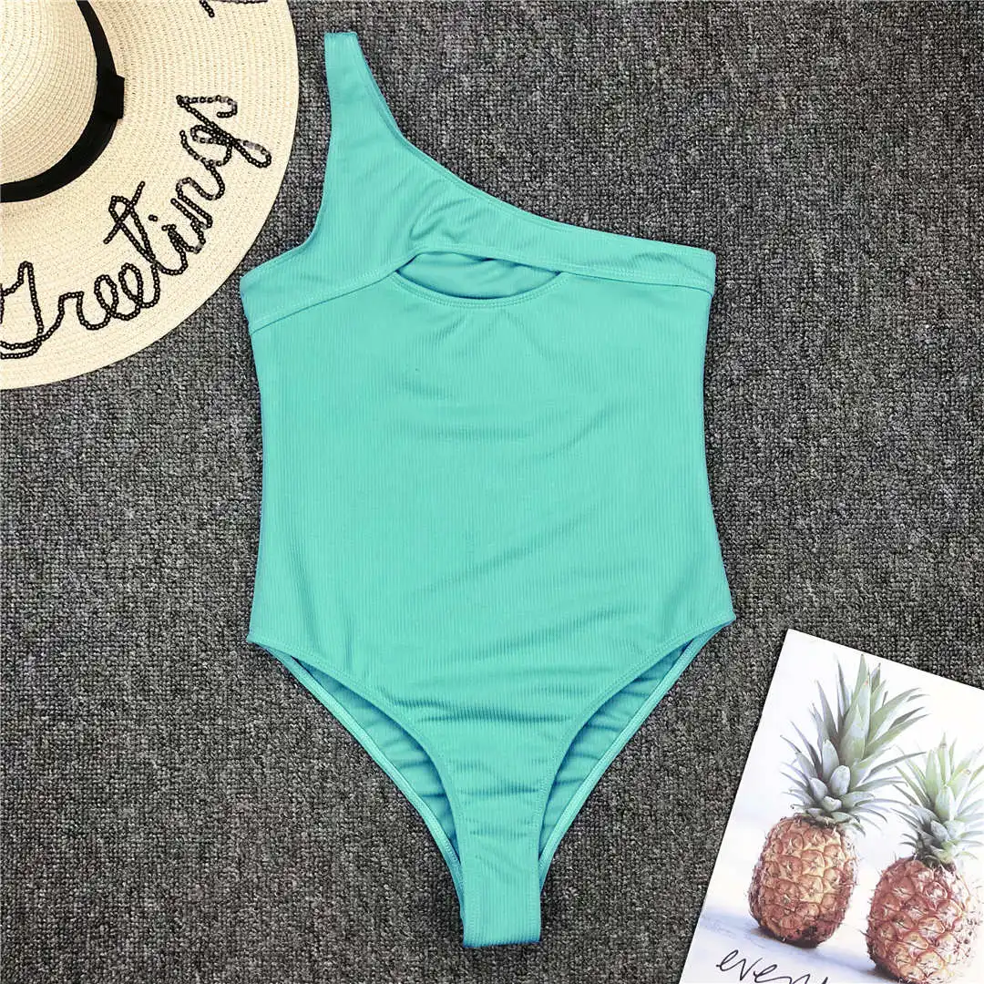 Einschultriger Monokini-Badeanzug mit Cut-Outs, gerippt, orange, einteiliger Badeanzug, sexy, schwarz, Damen-Bademode V1981 – Detail 20