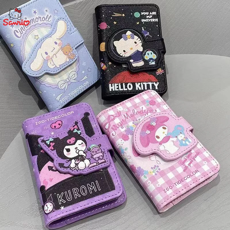 Bolsa para tarjetas de Anime Hello Kitty, cartera para monedas Cinnamoroll Kuromi Melody, almacenamiento de tarjetas bancarias, almacenamiento de documentos, monedero multifuncional Kawaii Pu