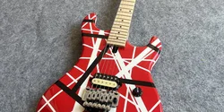 5150 electric guitar, imported alder body, Canadian maple fingerboard, signed, classic red and white stripes, lightning package