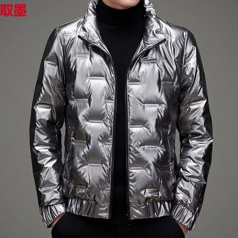 

Glossy Lightweight Men's ort Cotton Silk Blend Jaet Trendy Stand Collar Coat Korean Sle Winter New Arrival Slim Fit
