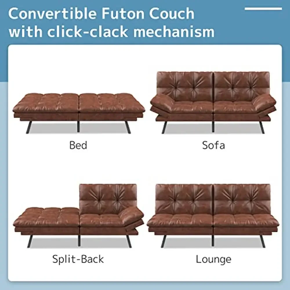 Adjustable Memory Foam Futon Sleeper Daybed with PU Leather Armrests Small Space Foldable Couch Convertible Loveseat Office