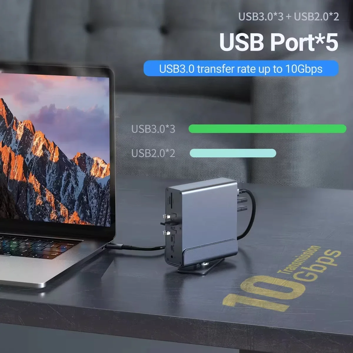 15-in-1 USB C Hub Triple Monitor 4K@60Hz DP Hub with 10Gbps USB3.2 RJ45 Gigabit PD 100W SD/TF & 3.5mm Audio for Laptops
