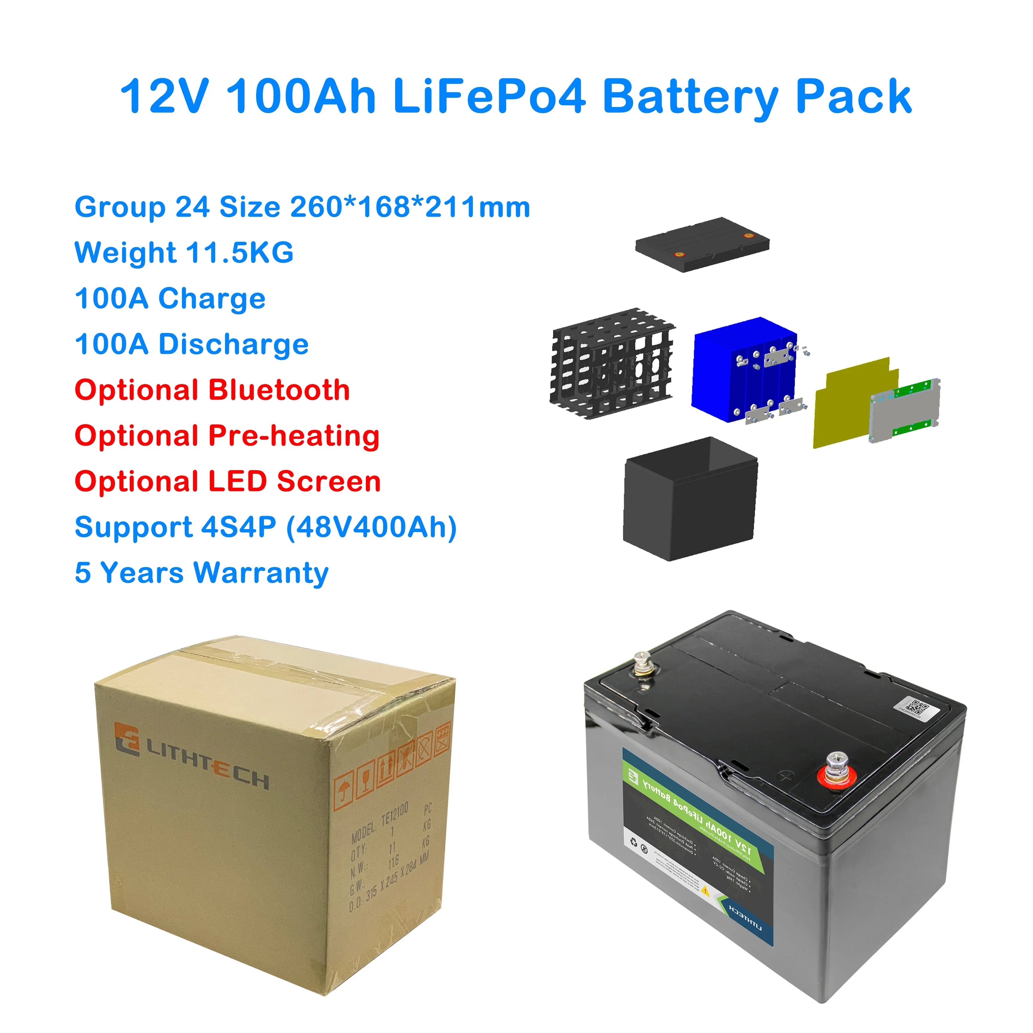 12V 100Ah truck battery solar 12.8V electric vehicle van trailer back up energy storage battery