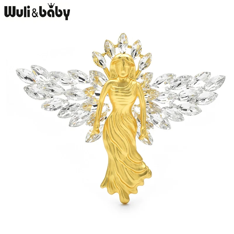 Wuli&baby Shining Wings Angel Brooches For Women With Rhinestone-wing Beautiful Lady Party Office Brooch Pins Gifts