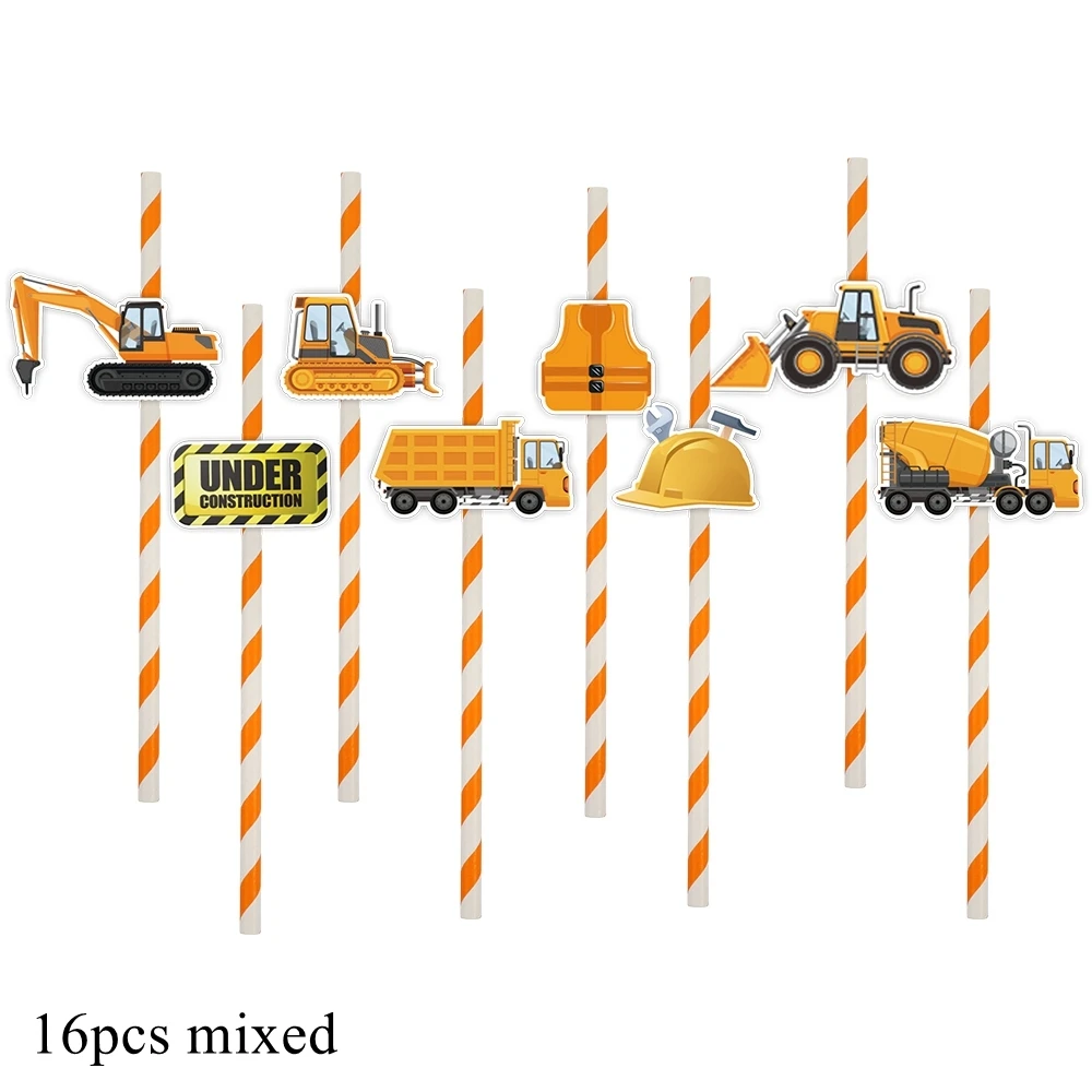 Construction Vehicle Cake Toppers Excavator Bulldozer Paper Toppers for Boy\'s Construction Birthday Party DIY Cake Decorations