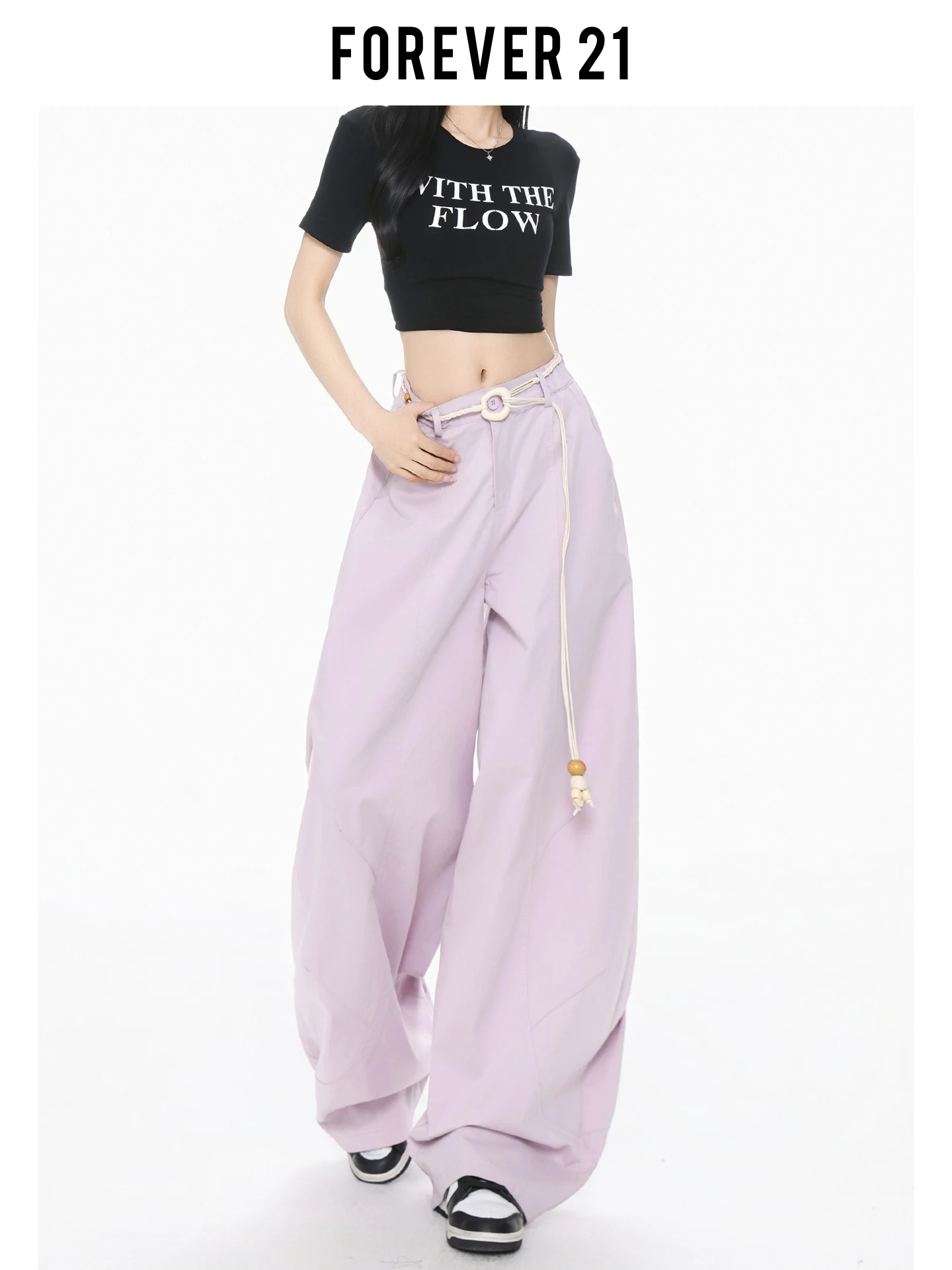 Pantalones Casuales de Pierna Ancha y Cintura Alta Forever 21 para Mujer, Corte Holgado en Forma de Cuchillo, Estilo Americano