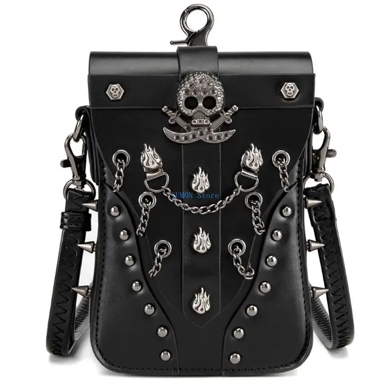 

D0UD Gothic Crossbody Bag for Women Small Skull Leather Shoulder Bag with Adjustable Strap for Travel Shopping and Daily Use
