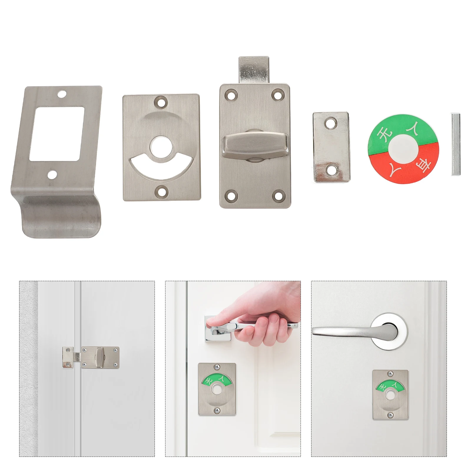 

Zinc Alloy Public Toilet Door Lock Silver Rotate Handle 180 Degree Indicator Lock Buckle Durable Safety Door Bolts