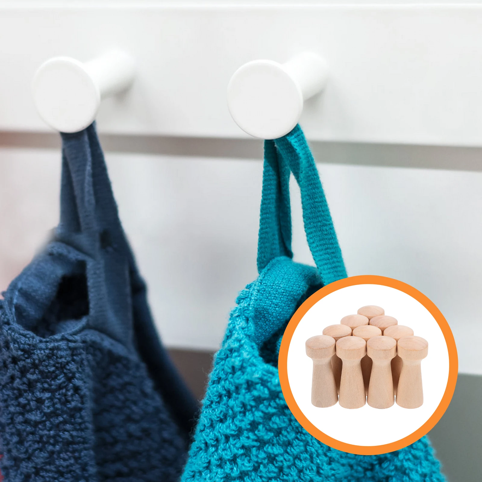 

10pcs Solid Wood Wall Hooks Durable Heavy Duty Bathroom Door Coat Hat Key Holder Decorative Hook For Bedroom Living Room Retro