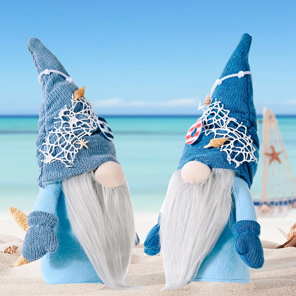 Cute Beach Gnomes Plush Summer Beach Doll Ocean Blue Decor Handmade Stuffed Beach Plush Doll Elf Home Ornaments Birthday Gift