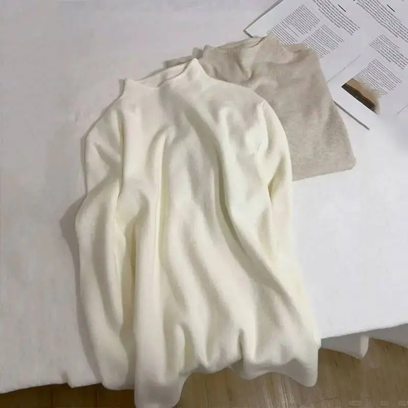 

Autumn Winter Knitted Half High Collar Sweaters Women Simple Basic Comfortable Soft Jumpers Bottoming Long Sleeve Pullovers