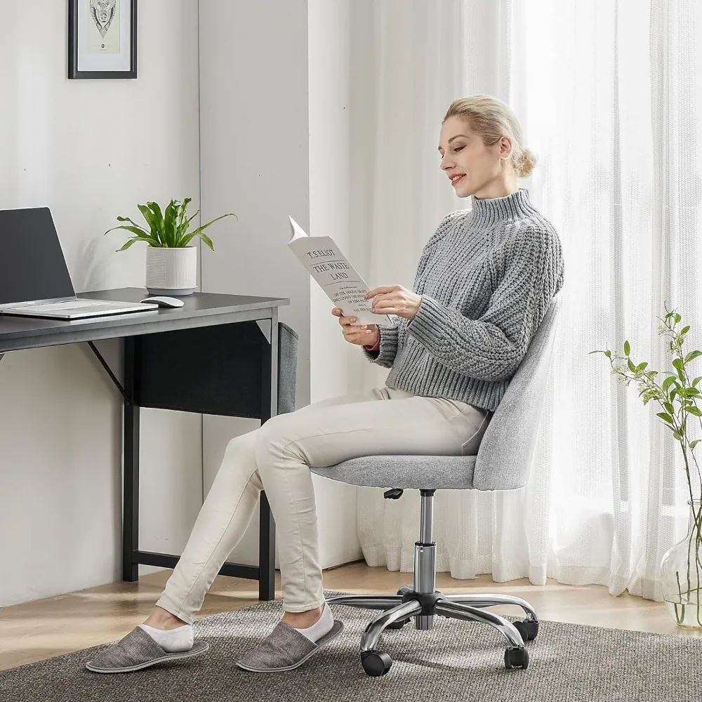 Cadeira de escritório sem braços com rodas, Tarefa giratória ajustável, Tecido moderno, Home Desk Chairs