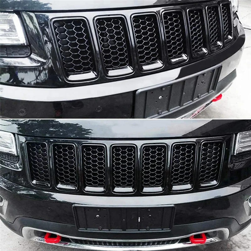 

7PC Gloss Black Grill Ring Front Grille Inserts Cover Trim Kit For Jeep Grand Cherokee 2014-2016