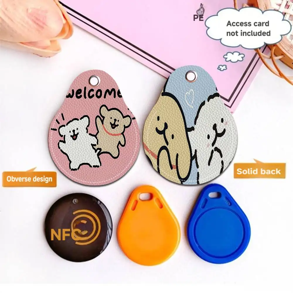 M-Maltese Women Mini PU Leather Case Keychain Access Card Bag Key Tag Ring Mini Badge Key Ring Door Lock Tags