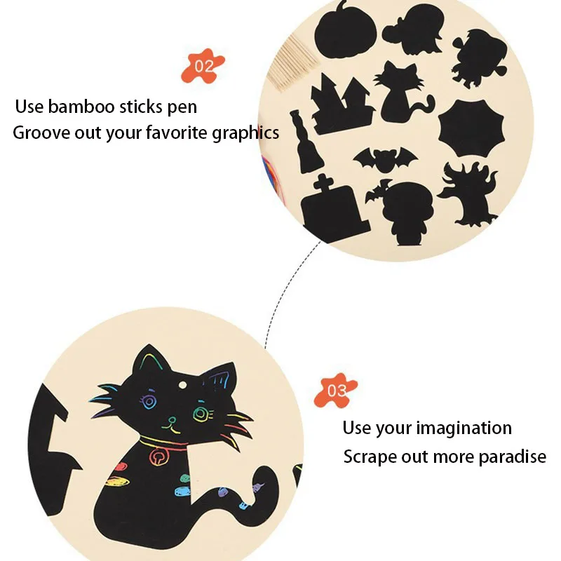 2025 Halloween Cartoon  Children's Scratch Paper Handmade Creative Scribble Painting  Special-shaped Colourful Scratch Paper DIY