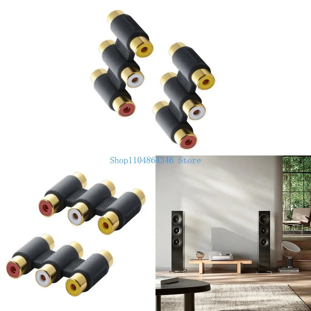 

5asd Pack Of 2 3RCA Female Couplers Gold Plateds Sound Video Adapters Connectors