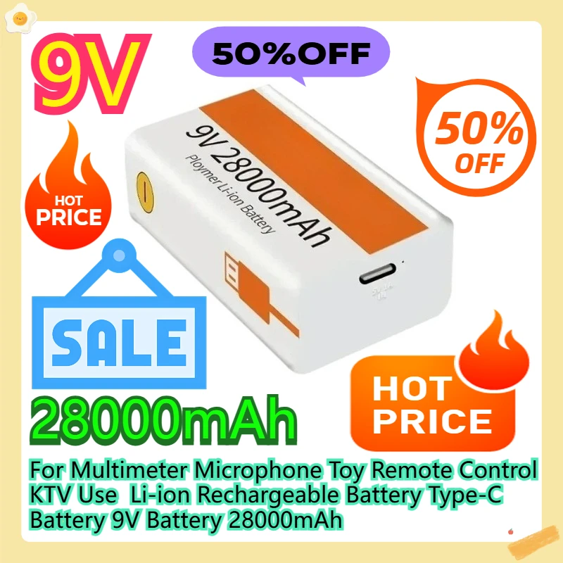 

For Multimeter Microphone Toy Remote Control KTV Use Li-ion Rechargeable Battery Type-C Battery 9V Battery 28000mAh