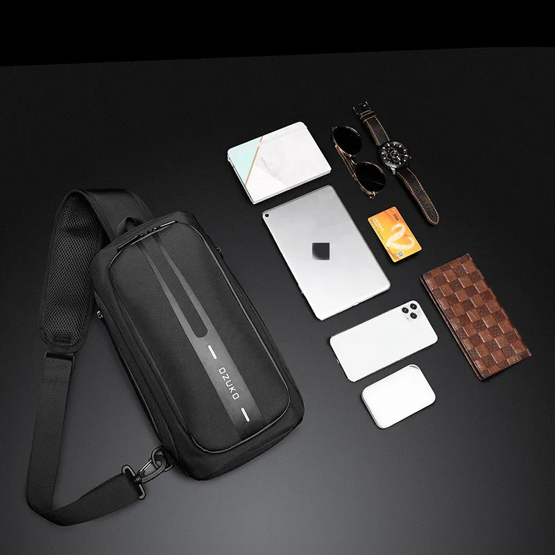 OZUKO Casual USB Charging Sling Bag Multifunction Crossbody Bag for Men Anti-theft Shoulder Messenger Bags Male Waterproof Bag