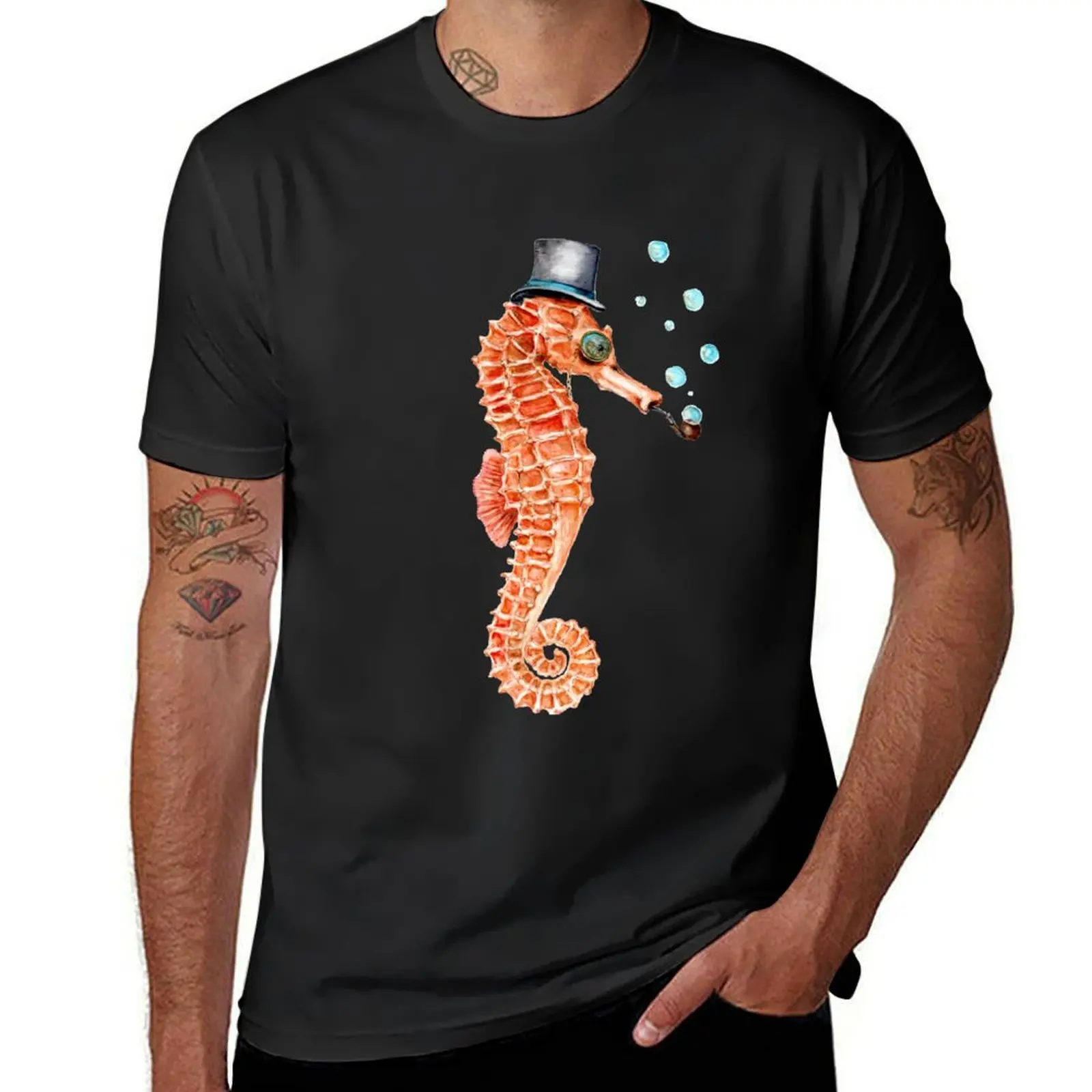 Victorian Gentleman Seahorse in Top Hat T-Shirt oversized sweat slim fit t shirts for men