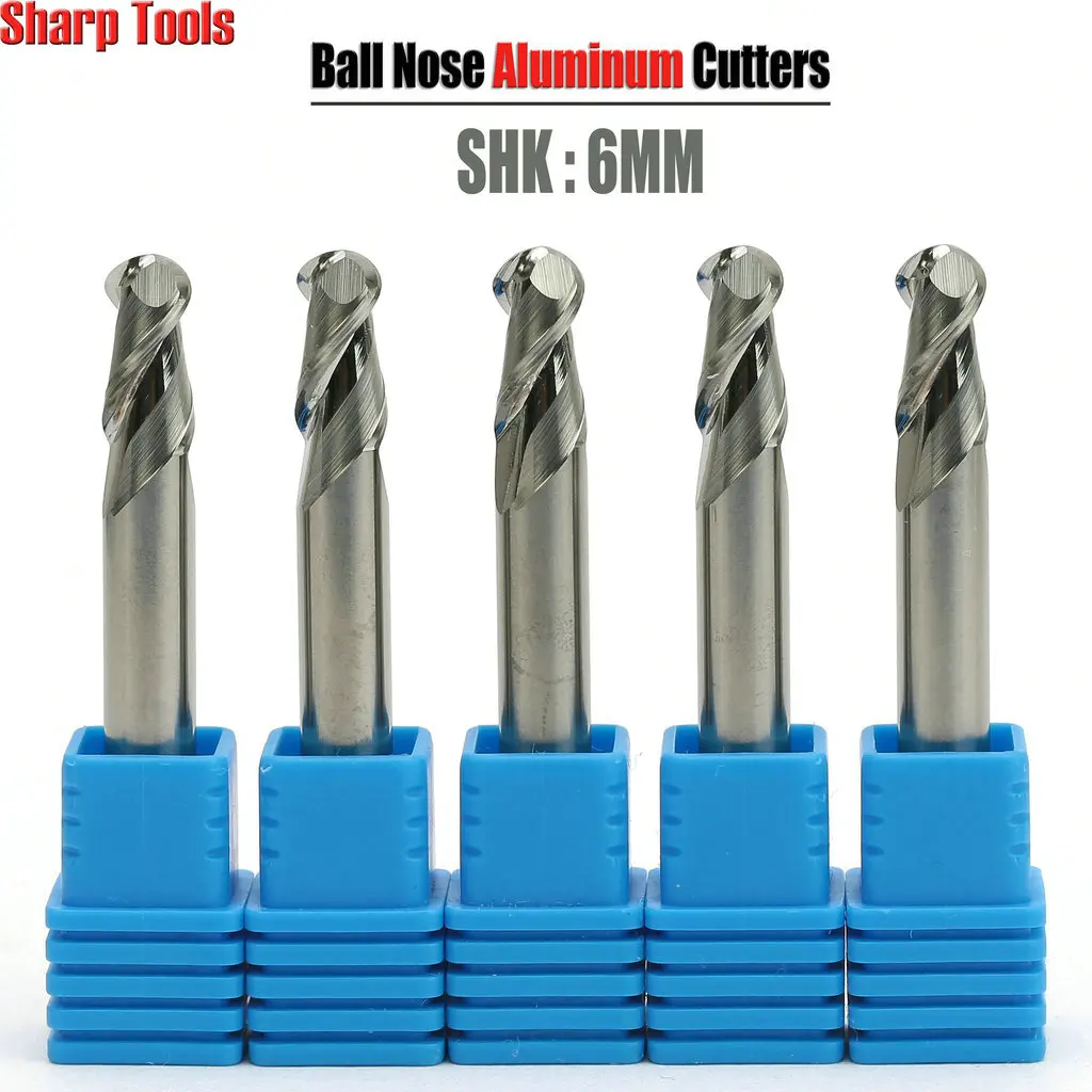 6mm 2 ขลุ่ยเกลียวบอลจมูก Router Bits เครื่องตัดอลูมิเนียม HRC50 เหล็กทังสเตนคาร์ไบด์ CNC เครื่องมืออลูมิเนียม Endmill ชุด