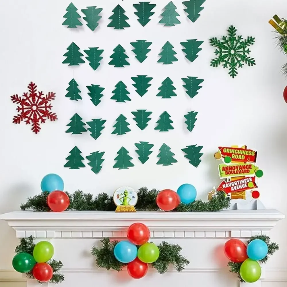 1 Pc Creative Green Woodland Theme Christmas Tree Ornaments Reusable DIY Festival Holiday Hanging Backdrop Accessories