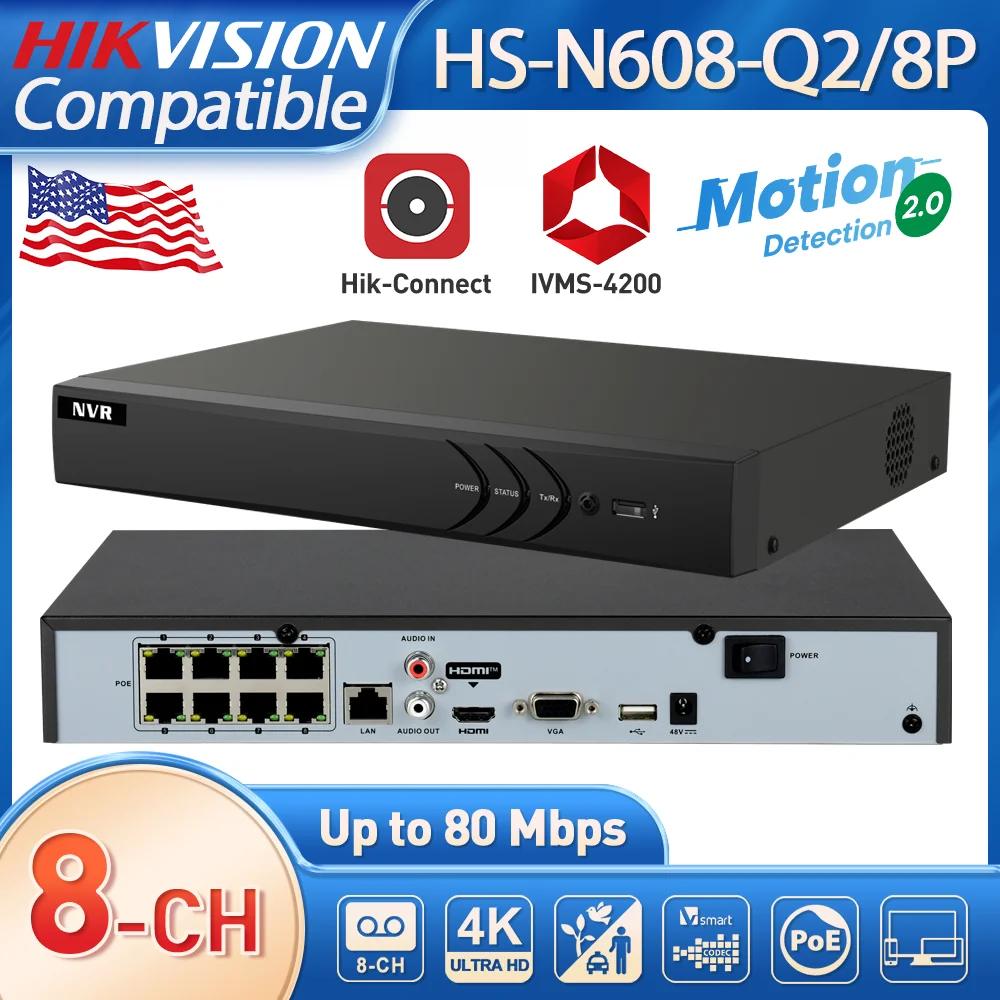 Home Security System Hikvision - 8-Kanal-Netzwerk-Videorecorder für Heimsicherheitskamerasysteme, kompatibel mit 4K/8MP/5MP/4MP/1080P
