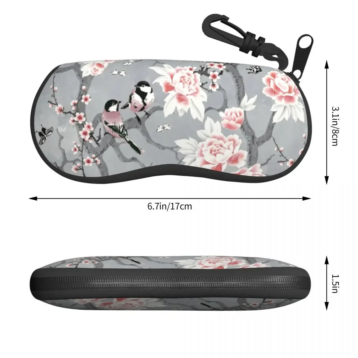 Chinoiserie Birds In Grey Shell Eyeglasses Protector Cases Cool Sunglass Case Peony Glasses Pouch