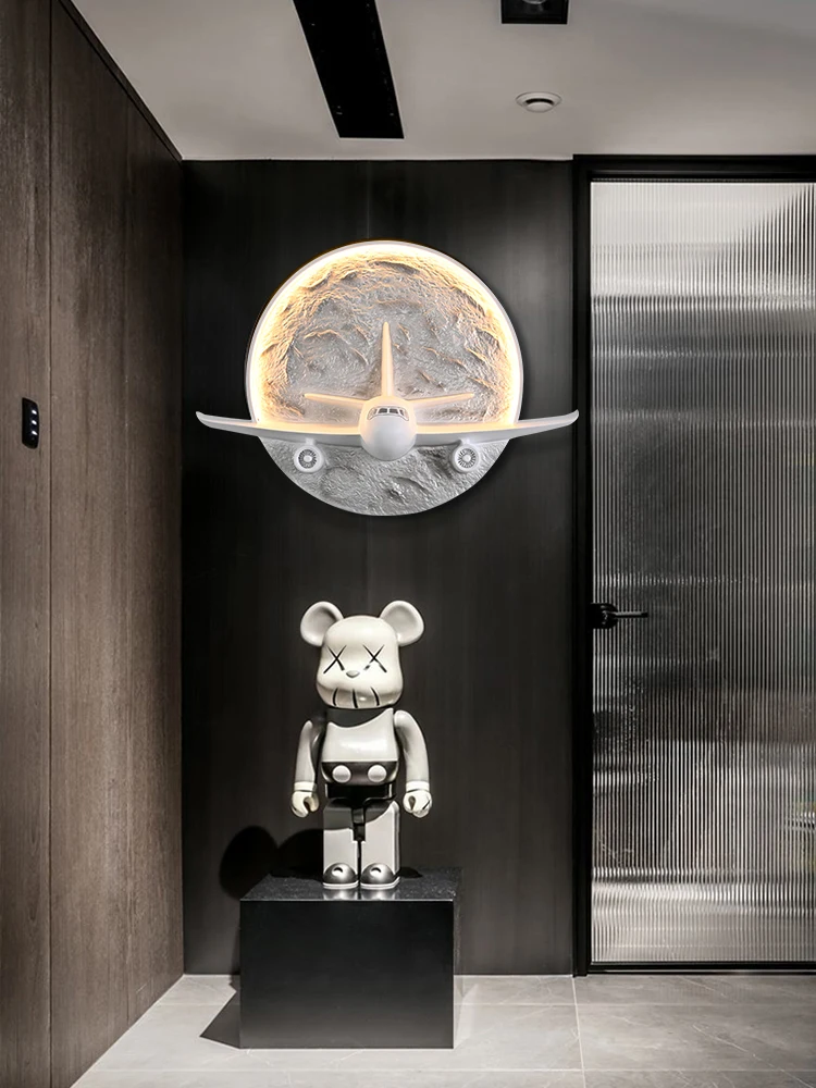 Aircraft creative clock wall lamp living room 2024 new modern corridor entrance decoration painted
