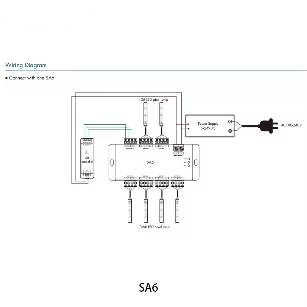 مضخم صوت الإشارة ، شريط ليد قابل للعنونة ، SA6 6CH TLL ، 6 Way SPI ، 7.5 ، Way WS2811 ، WS2812 ، RGB ، RGBW ، جديد