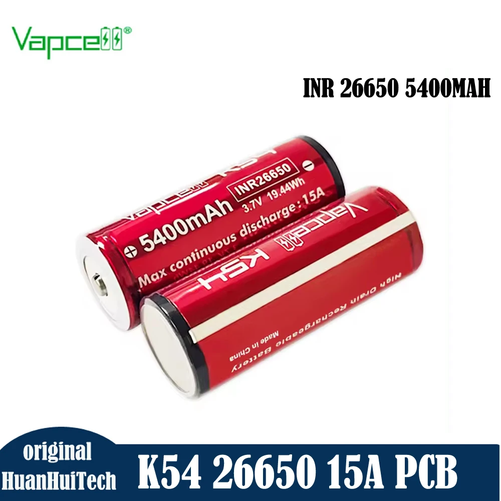 

1-6pcs Vapcell K54 26650 With Protection Board And Button Top Battery Rechargeable INR 26650 5400mah 15A 3.7V Li-ion battery