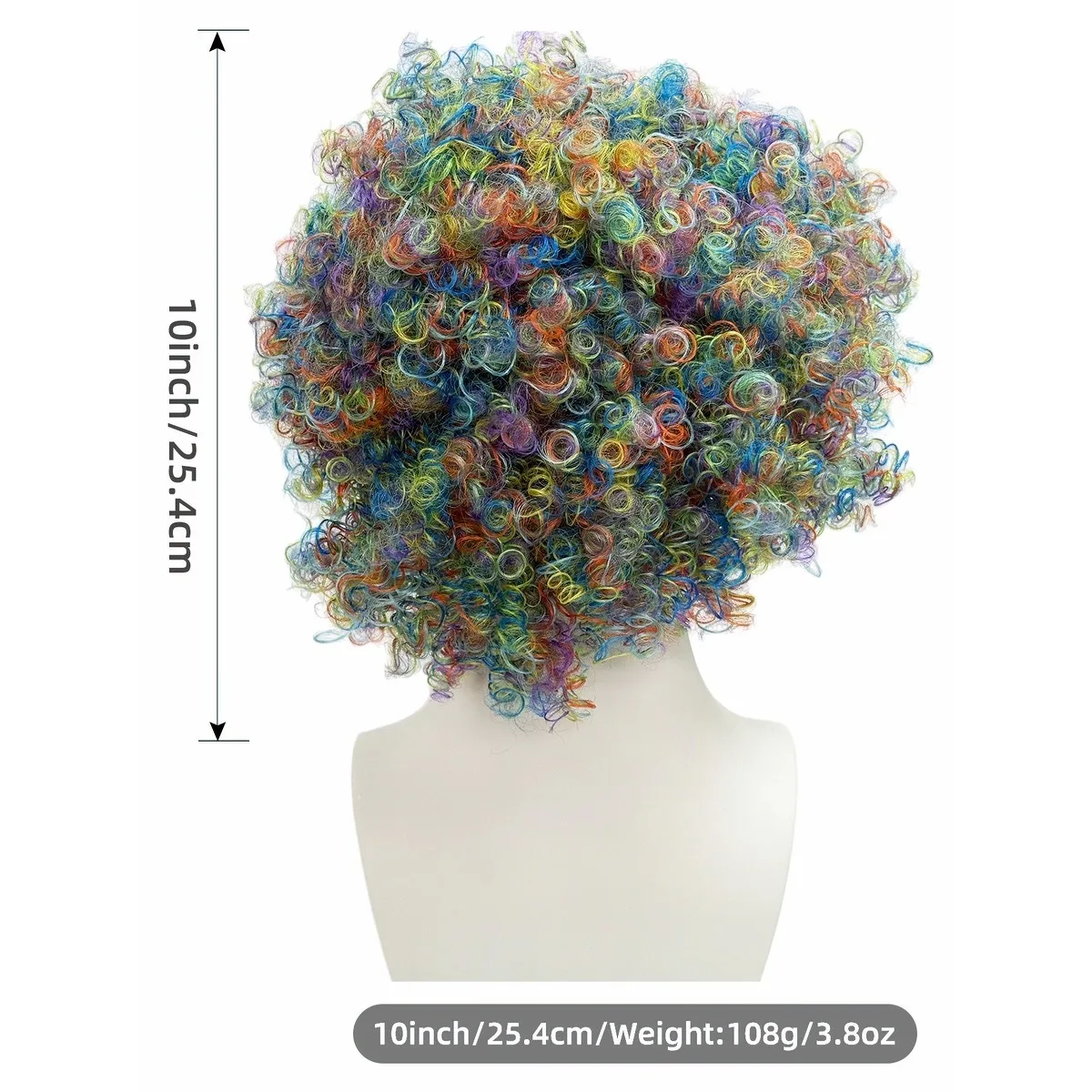Rainbow Multicolor Short Afro Curly Synthetic Wig Unisex Clown Halloween Party Carnival Cosplay Costume Hairpiece - view 5