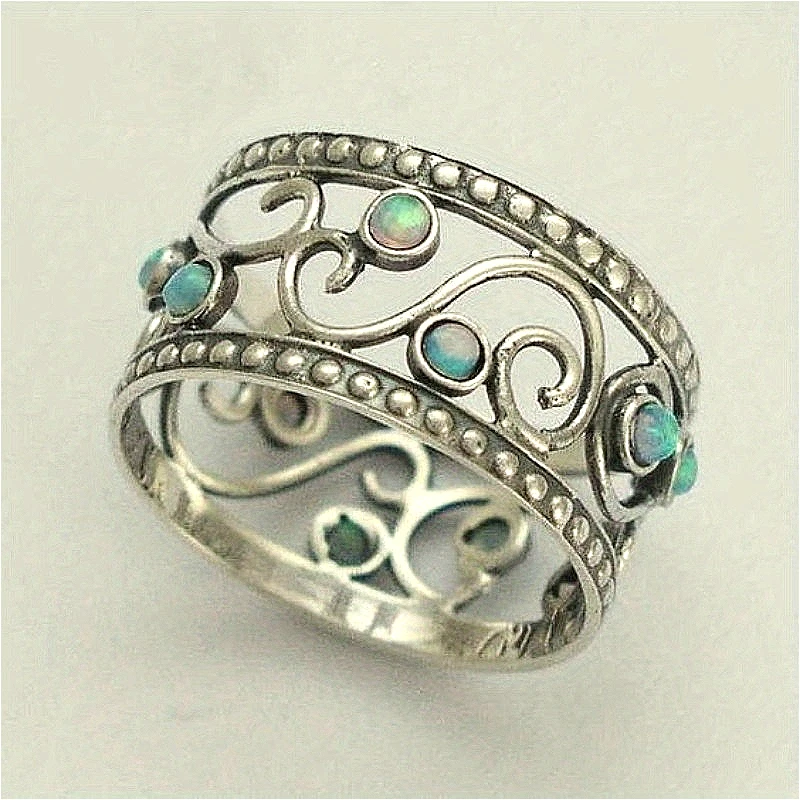 Bohemian Style Inlaid Synthetic Moonstone Hollowed Ring for Women's Fashion Elegant Banquet Vacation Jewelry Accessories Crafts