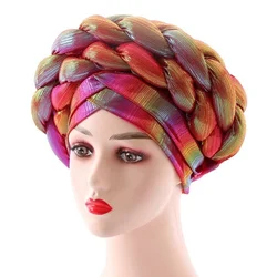 African Turban Hijab Pre Tied Bonnet Cap Nigerian Auto Gele Hijab Aso Ebi Already Made Headties Muslim Ready To Wear Head Wraps