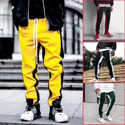 HOT 2021 Outdoor Sport Men Casual Training Jogger Hip Hop Students Streetwear Patchwork Loose Leg Zipper Pants Trousers Man