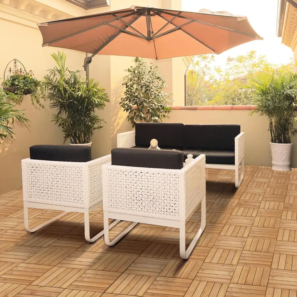 110pcs Interlocking Fir Wood Deck Tiles 12in Outdoor Flooring Easy Assembly Patio Garden Durable