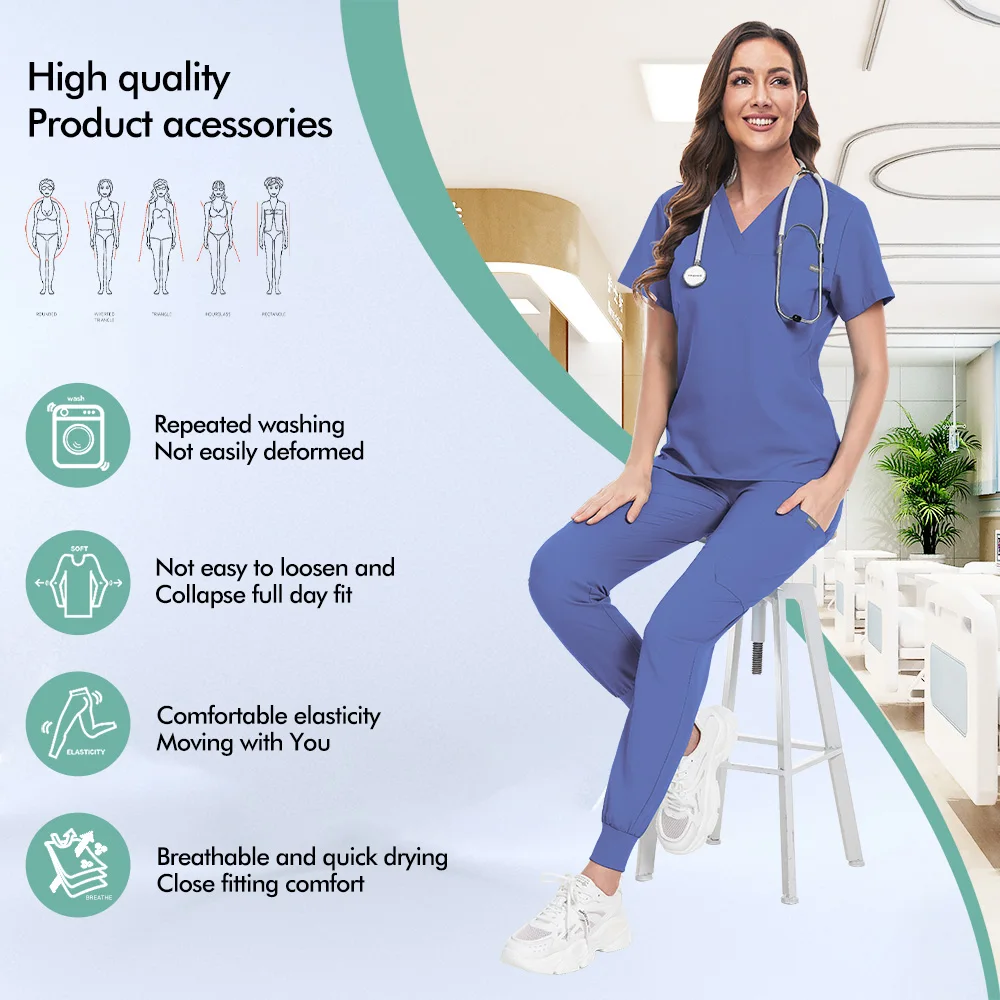 Uniformi da infermiera a maniche corte Top con scollo a V Pantaloni da jogging Tute chirurgiche Donna Dentista Tuta da infermiera Pet Hospital Doctor Scrubs Set