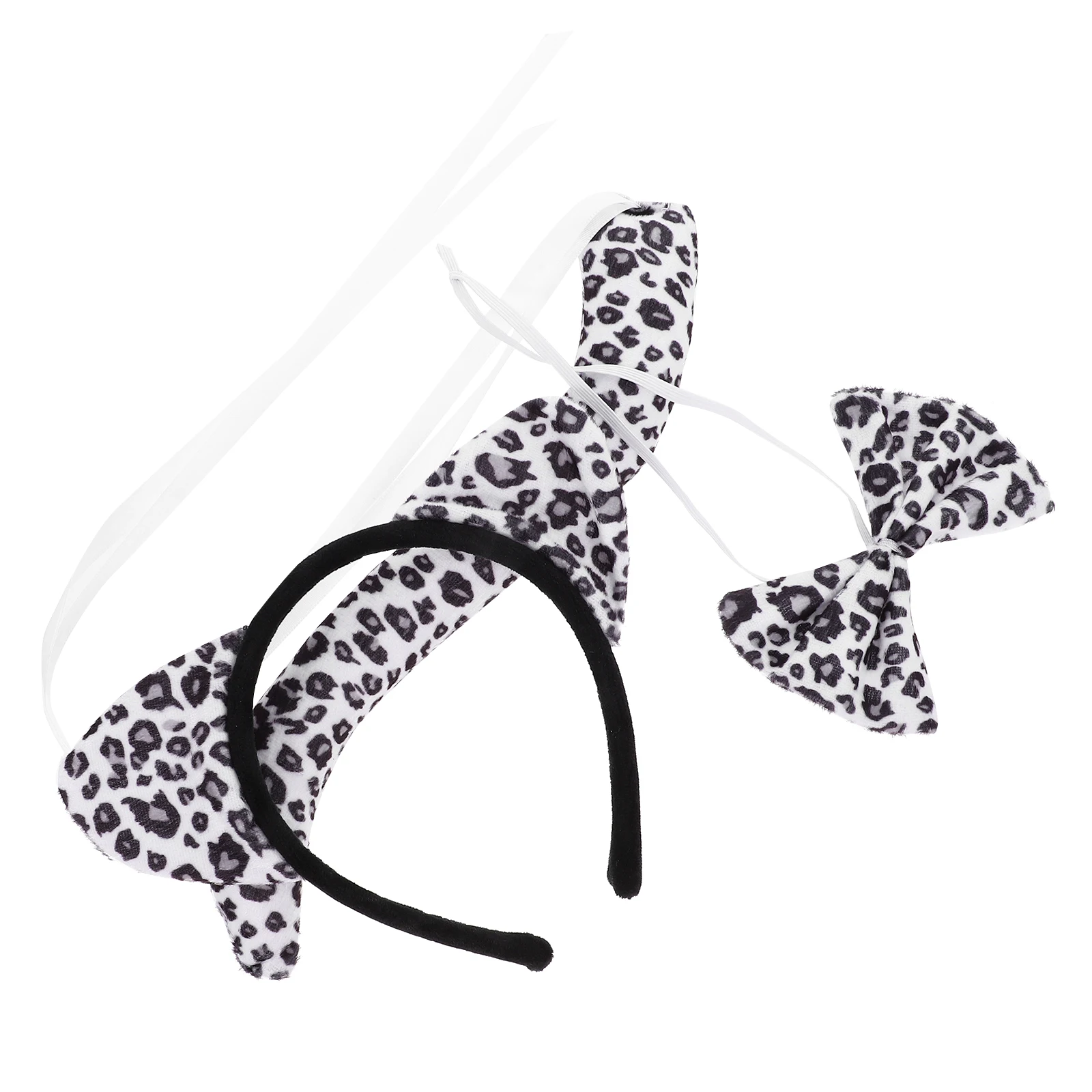 1Set Snow Leopard Ears Headband Animal Themed Costume Set with Tail Bow Tie for Festival Birthday Party Headdress Gift