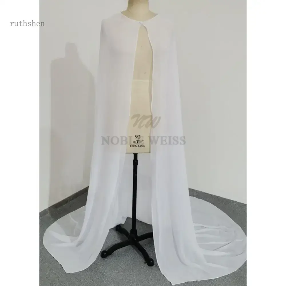 Simple Lady\'s  Chiffon Floor Length Wedding Cape Long   Wedding Jacket Bolero Handmade Bridal Wrap Customized