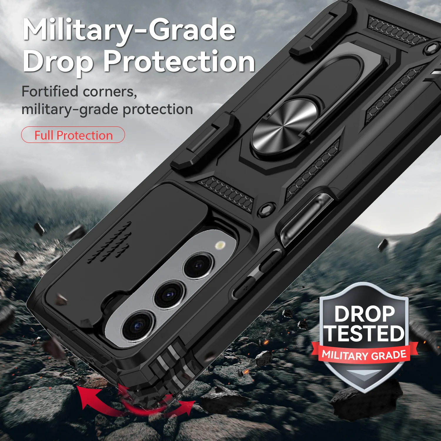 Military Armor Shockproof Case For Samsung Galaxy Z Fold 5 4 Metal Holder Slide Push Window Camera Lens Protection Back Cover